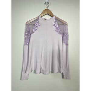 Free People Top Womens Medium Purple Daniella Illusion Lace Top Fairy Boho